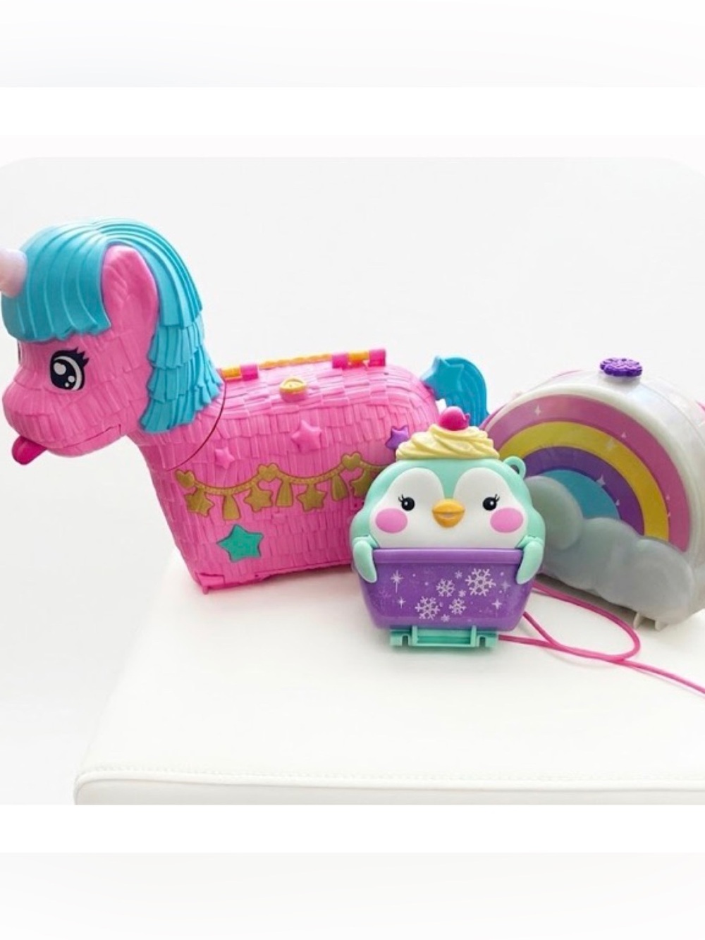 Polly Pocket Compact Bundle Case Lot Unicorn Partyland, Penguin, Rainbow Purse